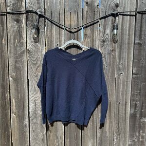 Loma London Navy Blue 100% Cashmere V Neck Long Sleeve Sweater Size Small